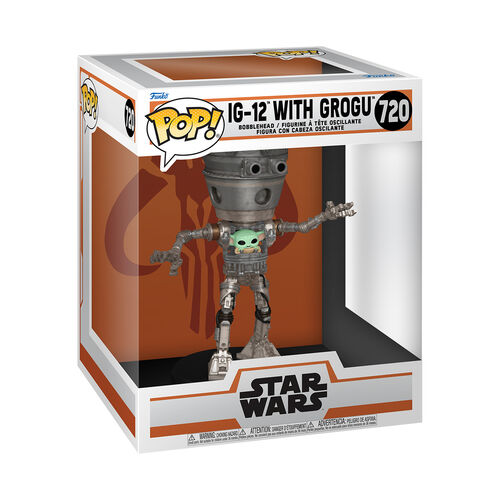 FIGURA POP DELUXE: STAR WARS THE MANDALORIAN - IG-12 WITH GROGU