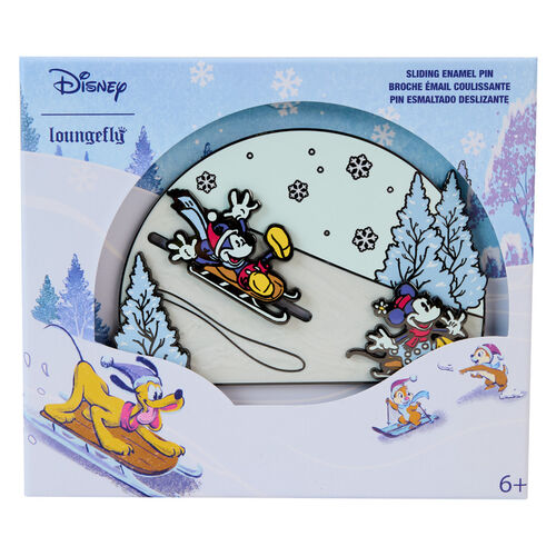 COLLECTOR BOX PIN LOUNGEFLY DISNEY MICKEY AND FRIENDS WINTER WONDERLAND SLIDING